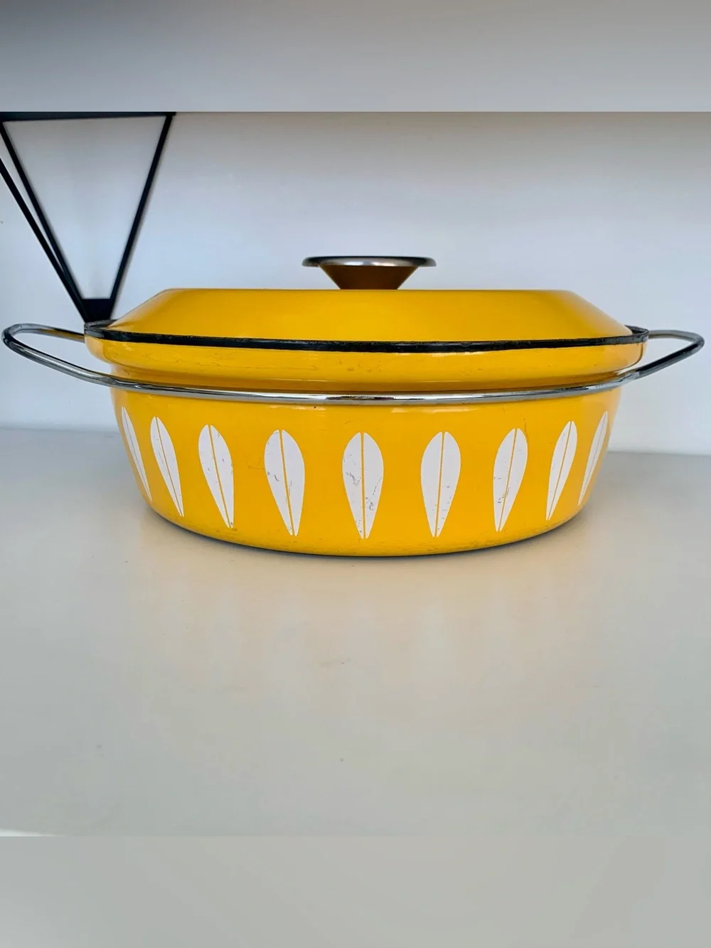 Cathrineholm Lotus Yellow Enamel Chicken Fryer Casserole With Handles and Lid